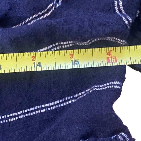 Free People Evey Peasant Top Tie Neck Navy White Striped Balloon Sleeves Small - Picture 6 of 9